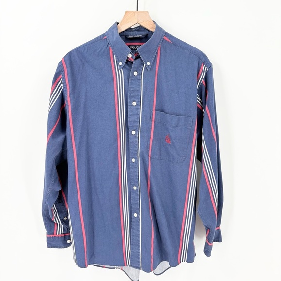 Nautica Vintage Men’s Corduroy Striped Button Down Medium - Picture 1 of 6